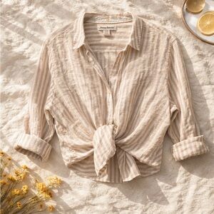 Tommy Bahama Beige and White Striped Shirt (worn once)